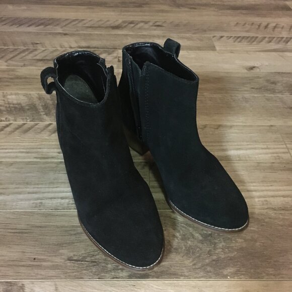 Mango Black Suede and Faux Wood Heeled Ankle Booties - Picture 4 of 13